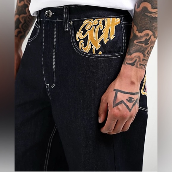 Zumiez Dark Jeans with Colorful Embroidery - Picture 5 of 5